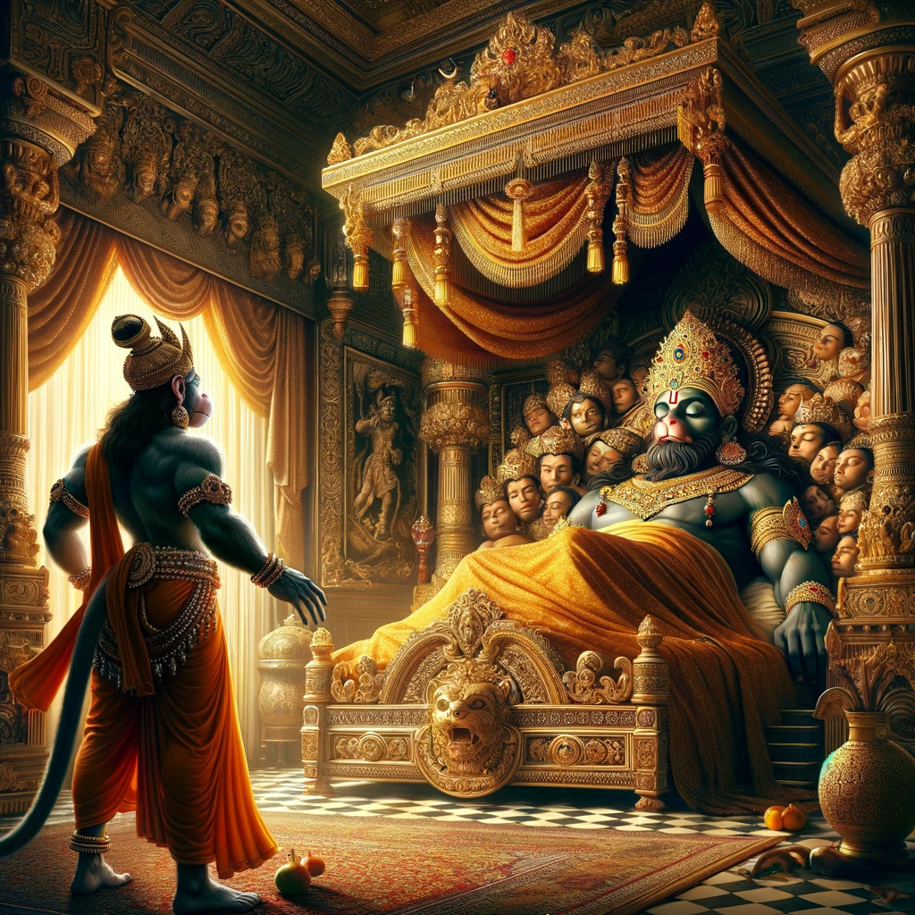 Hanuman Sees Ravana Sleeping